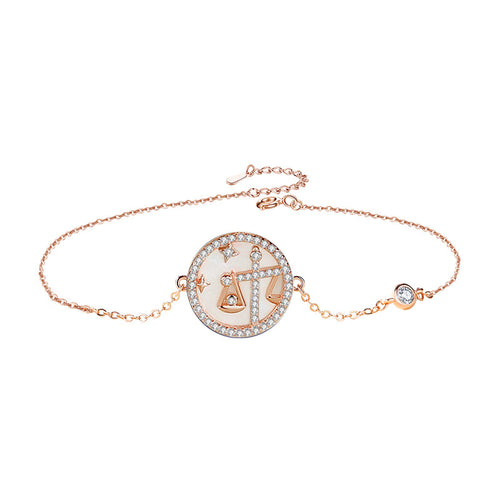 Libra Rose Gold Plated Bracelet With Cubic Zirconia And Mother Of Pearl