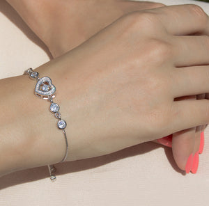 Adjustable Heart Bracelet With Cubic Zirconia