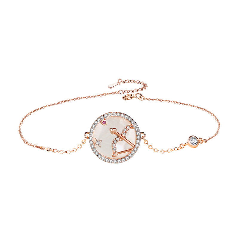 Sagittarius Rose Gold Plated Bracelet With Cubic Zirconia And Mother Of Pearl