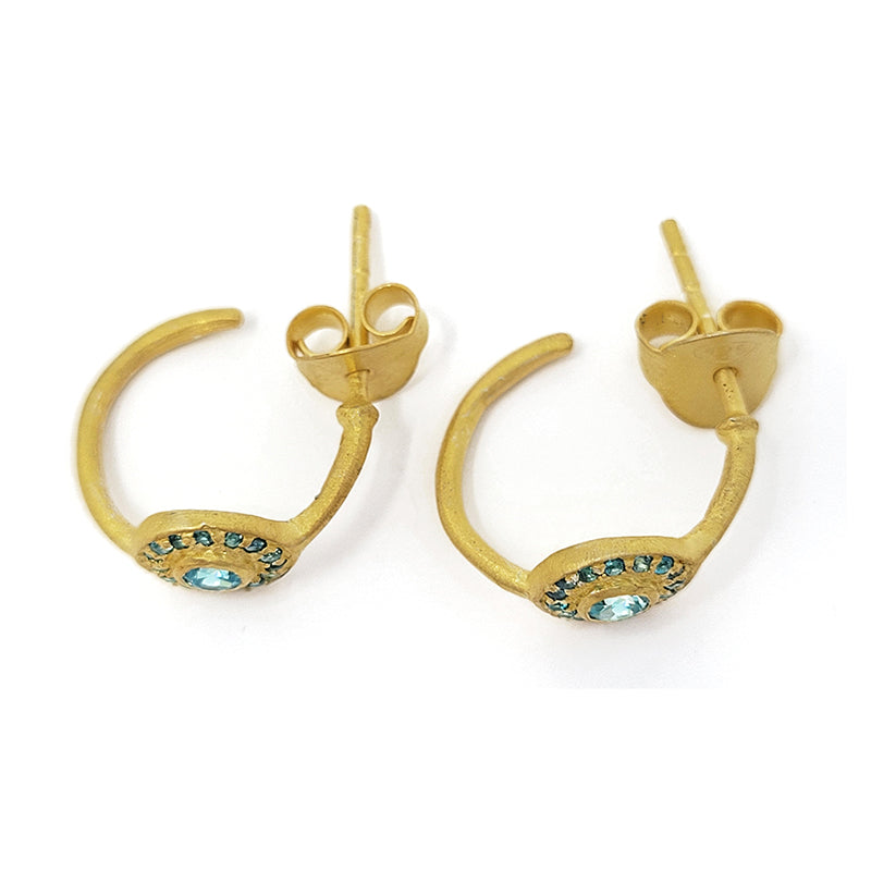 Gold Plated Matte-Finished Blue Zircon Earrings