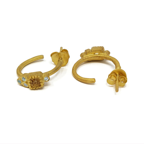 Gold Plated Matte-Finished Citrine Blue Zircon Earrings