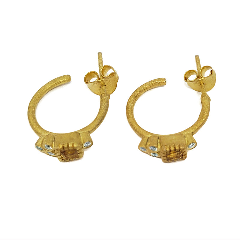 Gold Plated Matte-Finished Citrine Blue Zircon Earrings