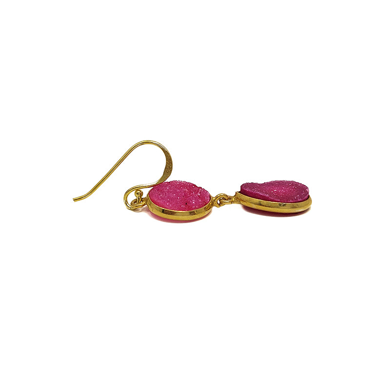Gold Plated Pink Druzy Earrings