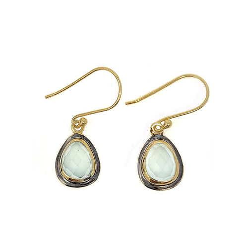 Gold And Black Rhodium Plated Aqua Chalcedony Earrings