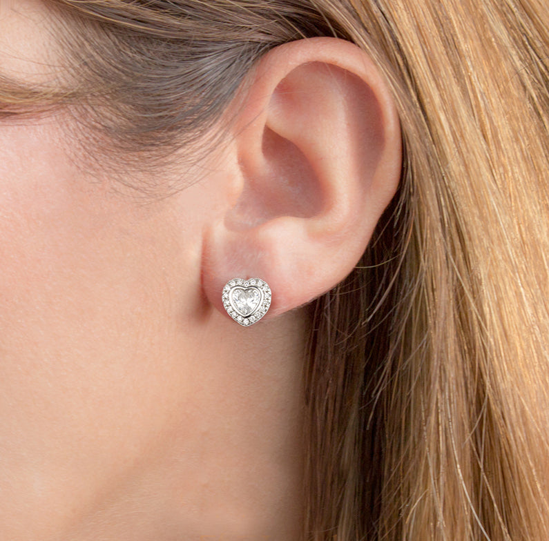 Silver Heart Necklace Earrings Set With Cubic Zirconia