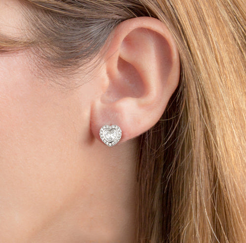 Silver Heart Necklace Earrings Set With Cubic Zirconia