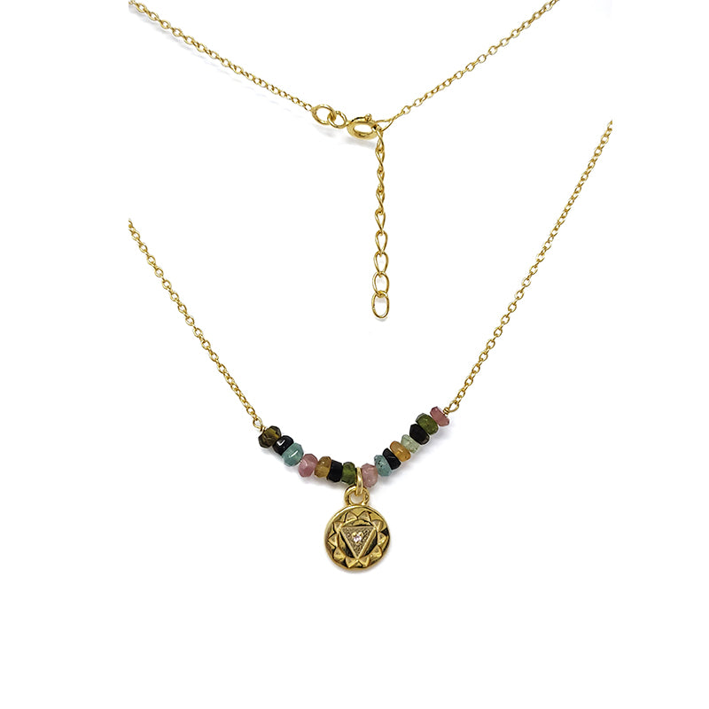 Gold Plated Multi Tourmaline Pendant Necklace