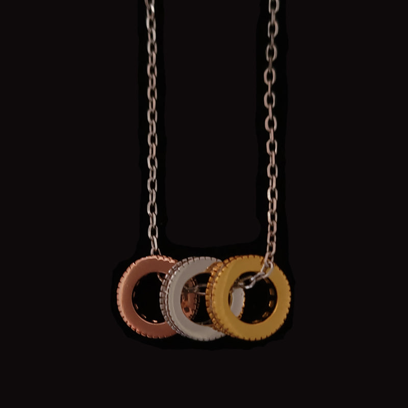 Tri Color Barrels Necklace With Cubic Zirconia