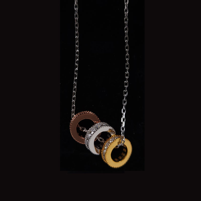 Tri Color Barrels Necklace With Cubic Zirconia