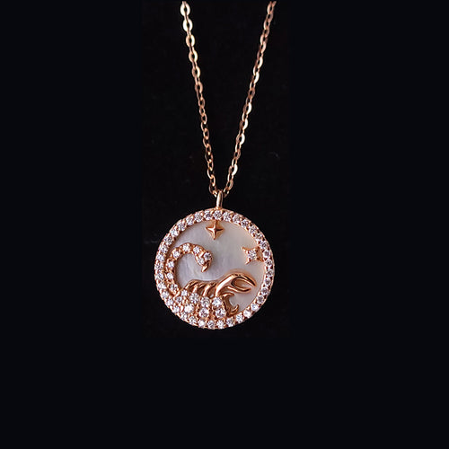 Scorpio Rose Gold Plated Necklace With Cubic Zirconia And Mother Of Pearl