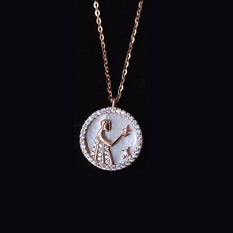Virgo Rose Gold Plated Necklace With Cubic Zirconia And Mother Of Pearl