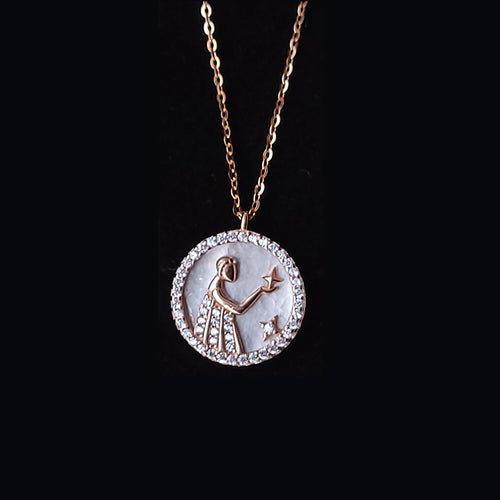 Virgo Rose Gold Plated Necklace With Cubic Zirconia And Mother Of Pearl