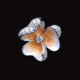 Hawaiian Flower Enamel Hand-Painted Pendant With Cubic Zirconia