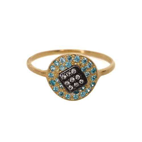 Gold Plated Blue And White Zircon Ring