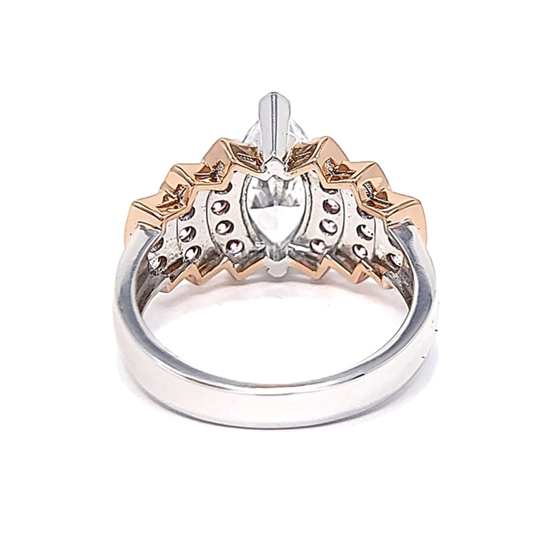 Silver Two-Tone Rose Gold Plated Marquise Pink And Clear Cubic Zirconia Ring