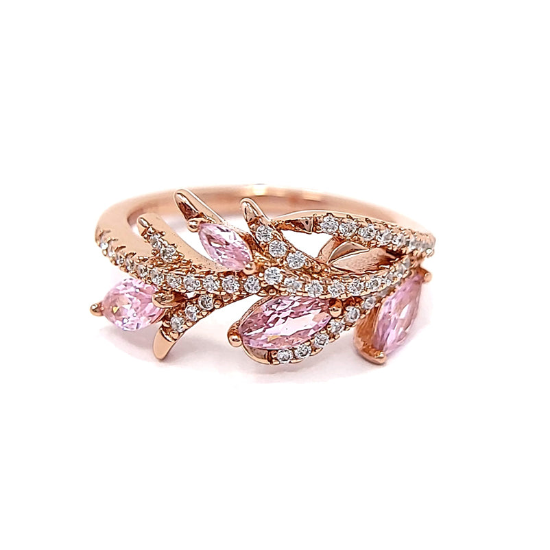 Silver Rose Gold Plated Pink And Clear Cubic Zirconia Ring