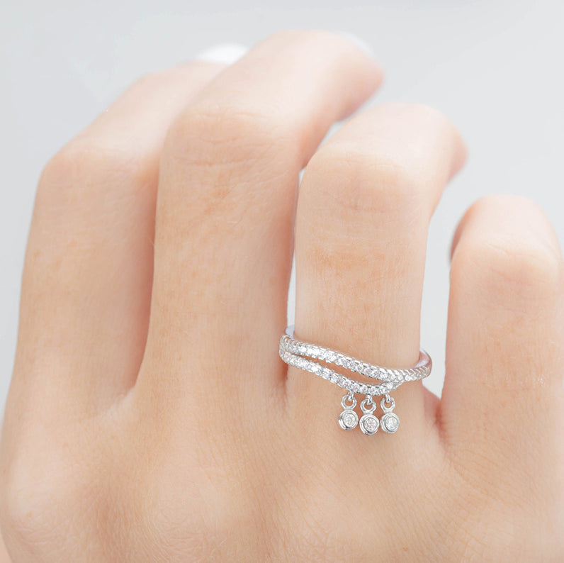 Silver Dangling Gemstone Ring With Cubic Zirconia