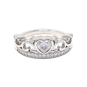 Silver Heart Tiara Cubic Zirconia Ring