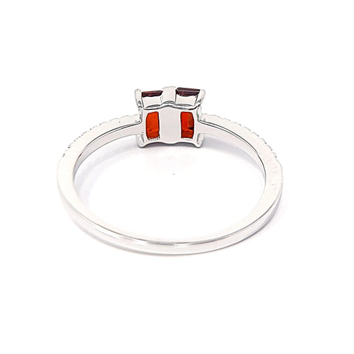 Silver Twin Garnet And Clear Cubic Zirconia Ring