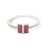 Silver Twin Garnet And Clear Cubic Zirconia Ring