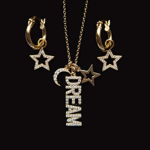 Dream, Star, & Moon Gold Plated Set With Cubic Zirconia