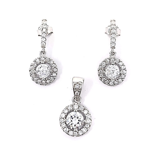 Silver Pendant Earrings Set With Cubic Zirconia