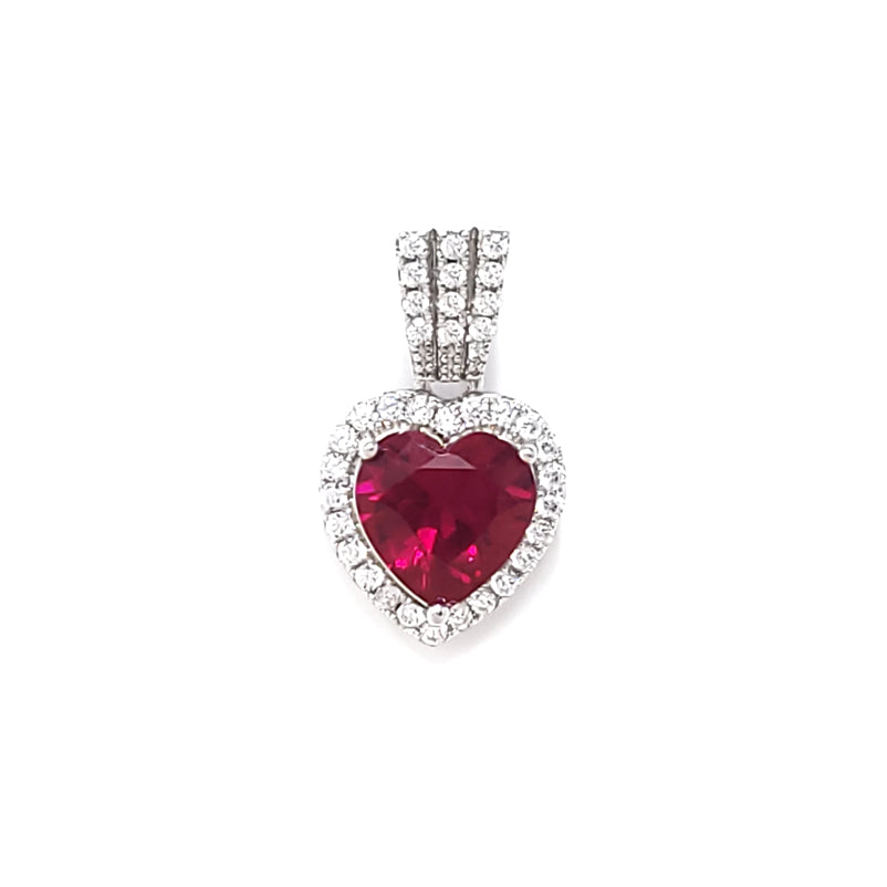 Ruby Heart Pendant Earring Set With Cubic Zirconia
