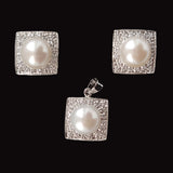 Silver Fresh Water Pearl Pendant Earrings Set With Cubic Zirconia