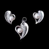 Silver Fresh Water Pearl Pendant Earrings Set With Cubic Zirconia