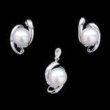 Silver Fresh Water Pearl Pendant Earrings Set With Cubic Zirconia