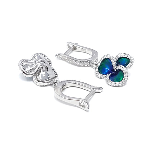 Trio Petal Enamel Hand-Painted Pendant Earring Set With Cubic Zirconia