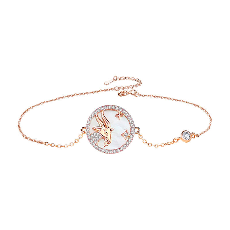 Aries Rose Gold Plated Bracelet With Cubic Zirconia And Mother Of Pearl