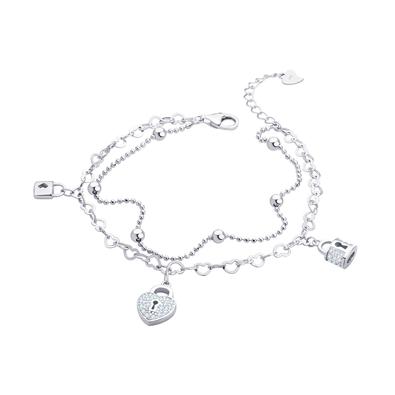 Lock Charms Double Chain Bracelet With Cubic Zirconia