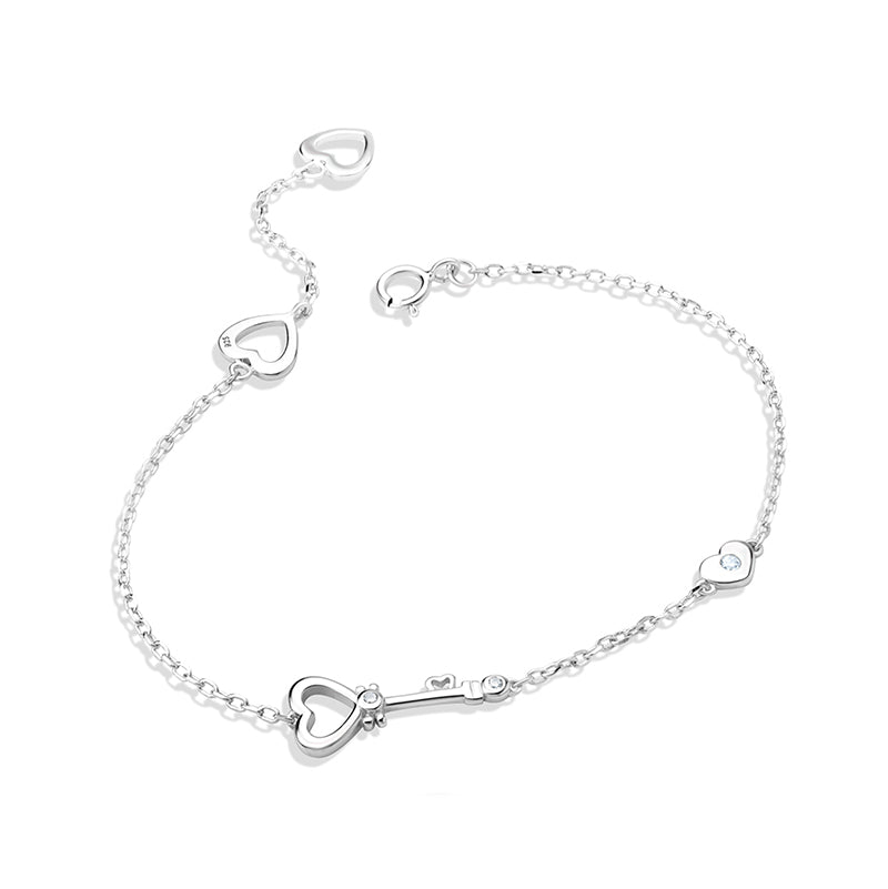 Heart & Key Bracelet With Cubic Zirconia
