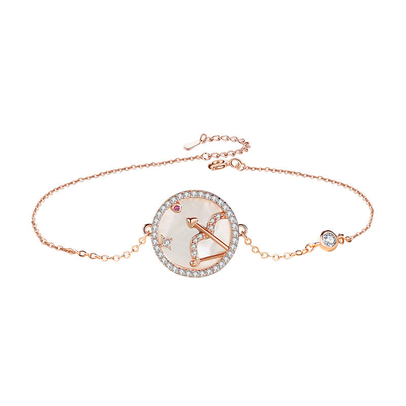 Sagittarius Rose Gold Plated Bracelet With Cubic Zirconia And Mother Of Pearl