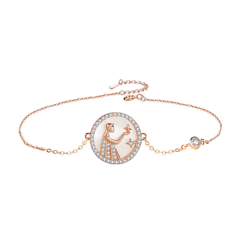 Virgo Rose Gold Plated Bracelet With Cubic Zirconia And Mother Of Pearl