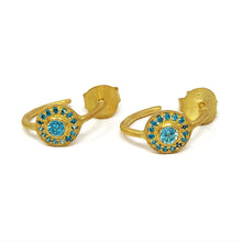 Load image into Gallery viewer, Gold Plated Matte-Finished Blue Zircon Earrings