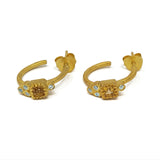 Gold Plated Matte-Finished Citrine Blue Zircon Earrings