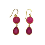 Gold Plated Pink Druzy Earrings