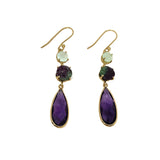 Gold Plated Aqua Chalcedony, Amethyst, And Ruby Zoisite Earrings