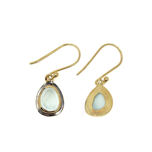 Gold And Black Rhodium Plated Aqua Chalcedony Earrings
