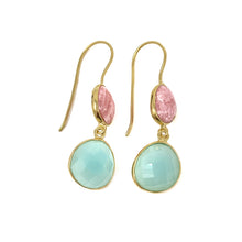 Load image into Gallery viewer, Gold Plated Aqua Chalcedony And Rhodochrosite Earrings