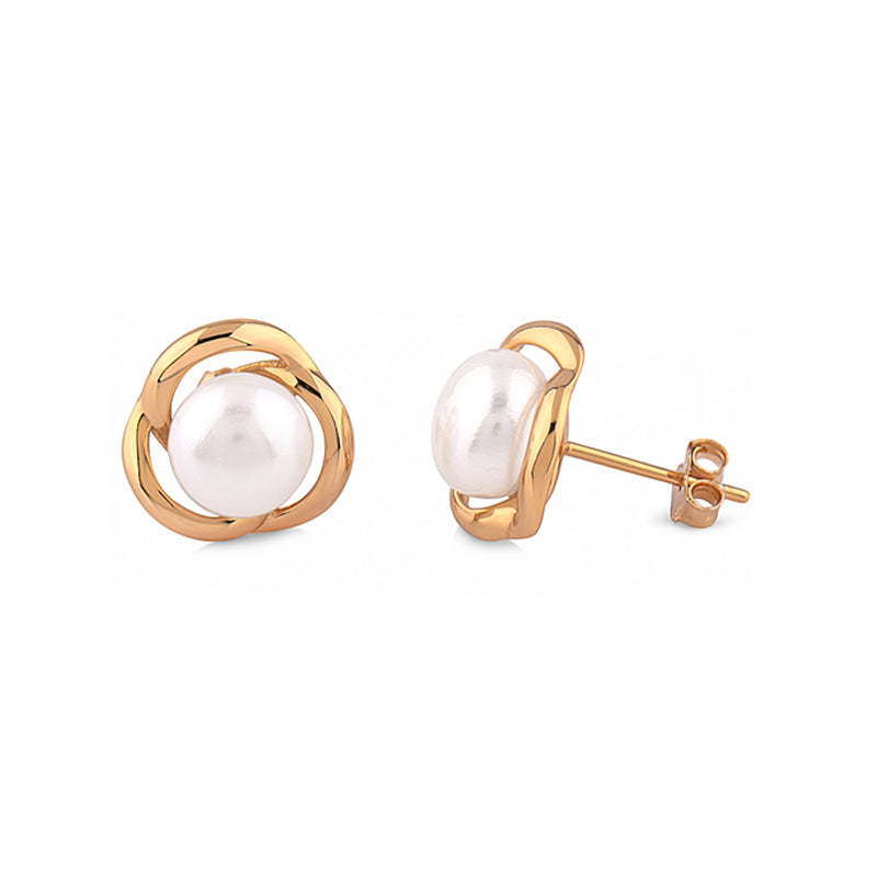Silver Gold Plated Fresh Water Pearl Earrings