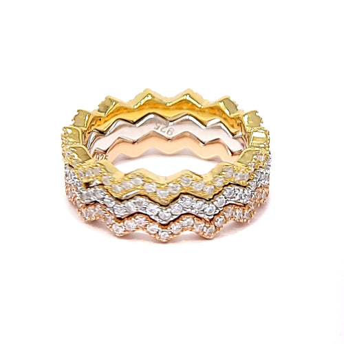 Silver Tri-Color Stackable Clear Cubic Zirconia Ring