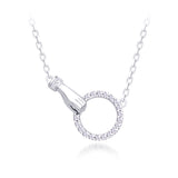 Silver Hand Holding Ring Pendant Necklace With Cubic Zirconia