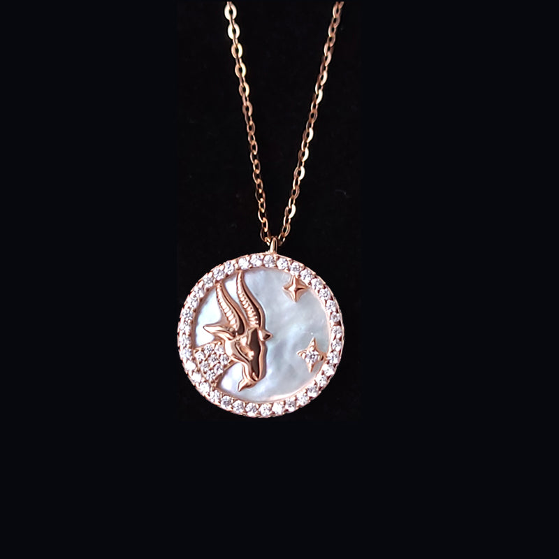 Aries Rose Gold Plated Necklace With Cubic Zirconia And Mother Of Pearl