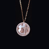 Libra Rose Gold Plated Necklace With Cubic Zirconia And Mother Of Pearl