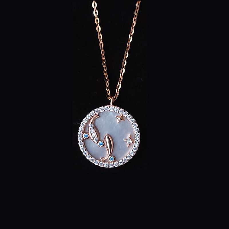 Pisces Rose Gold Plated Necklace With Cubic Zirconia And Mother Of Pearl