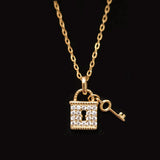 Gold Plated Lock & Key Necklace With Cubic Zirconia