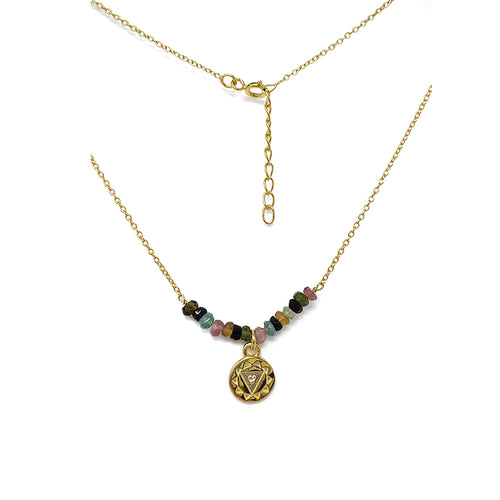 Gold Plated Multi Tourmaline Pendant Necklace